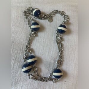 Talbots Navy Blue & Off White Round Glass‎ Beads 32” Necklace
